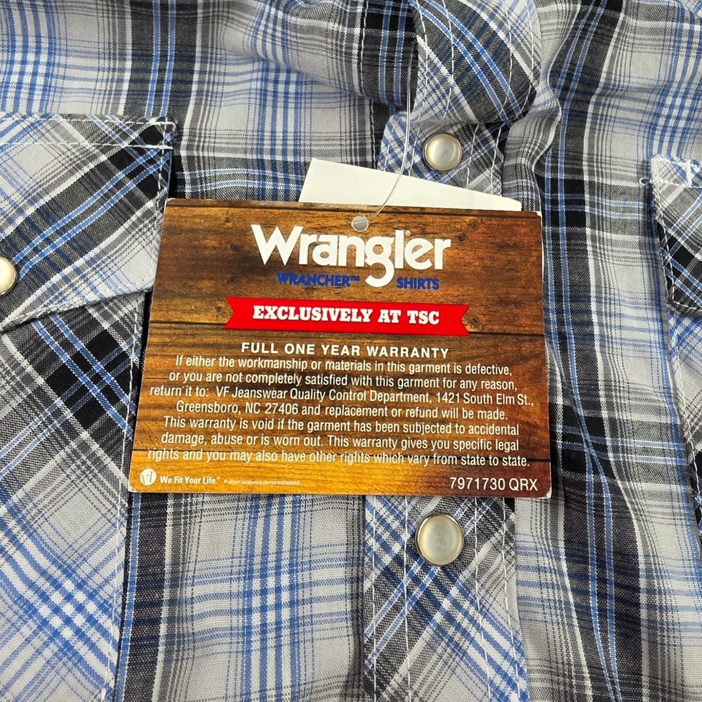 Wrangler Wrancher Mens Blue Plaid Western Pearl Snap Shirt MTW1297 L - Picture 9 of 12